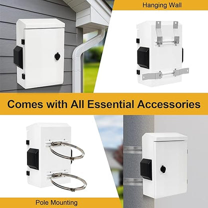 Outdoor Electrical Box with Key Lock, Aluminum Alloy Back Beam with M10 Sliding Groove, 12V Cooling Fan & Temperature Controller Included, Cold-Rolled Steel Electrical Box (15.75"x11.81"x5.91")