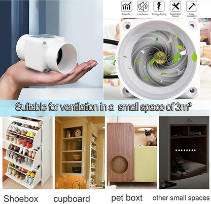 2 Inch Inline Duct Ventilation Fan HVAC Vent Blower 22 Cfm Quiet Ventilation Booster for Hydroponics Grow Tent Pet Room (Color : White, Size : NO Adjustable Speed)