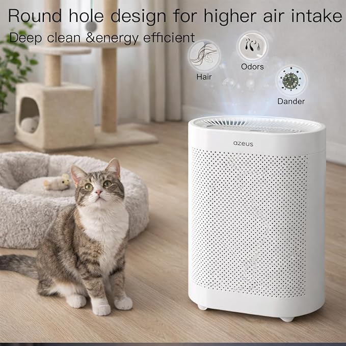 Azeus FS32 Air Purifier | True HEPA Filter | Covers Up to 1076 Sq. Ft. | Ideal for Homes, Offices & Commercial Spaces | Captures Smoke, Dust & Pet Dander | Auto Mode & Air Quality Sensor