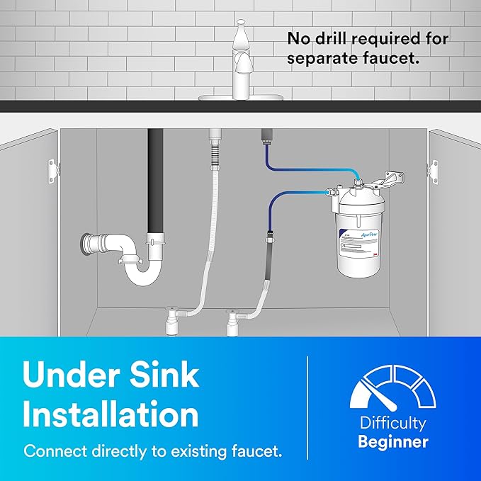 3M Aqua-Pure Under Sink Water Filter System AP200, Full Flow 1.75 Gallons per Minute, Flows Through Cold Water Side of Faucet, Reduces Sediment, Chlorine Taste and Odor