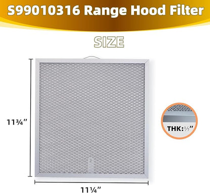 99010316 Range Hood Grease Filter - 11 1/4" x 11 3/4" Kitchen Mesh Hood Vent Filter, Replaceable Range Hood Filter for WA65AF, NTK7450000, 990721400, 990721400A (2 Pack)