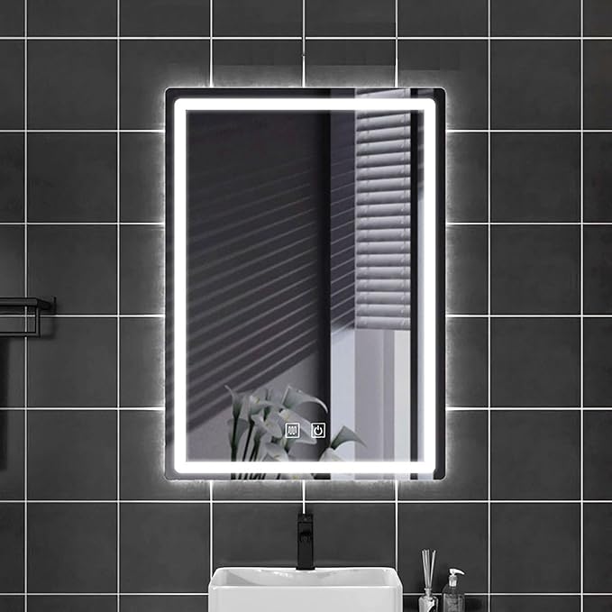500 X800 mm Illuminated Backlit LED Bathroom Mirror, Wall Mounted Multifunction Bathroom Vanity Mirror with Lights and Demister Pad, Energy-Saving Illuminated Smart Mirror