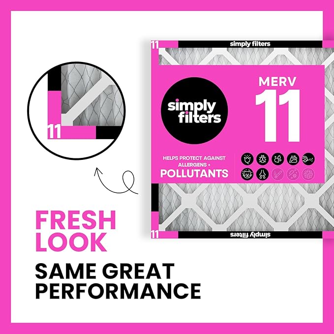 Simply 20x20x2 Air Filter, MERV 11, 12 Pack, Furnace Air Filter for HVAC (Actual Size: 19.5"x19.5"x0.75") DUST, Pet & Allergy Control