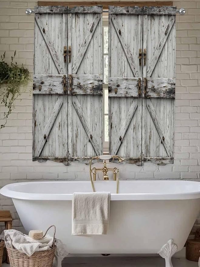 Vintage Gate Bedroom Curtains 63 Inches length, Farmhouse Wooden Grain Shabby Chic Door Window Treatment Curtain Drapes, Rod Pocket Curtain Panels for Living Room Kitchen, 42"x63", 2 Panels