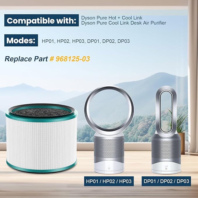 2 Pack HP01 HP02 HEPA Filter Replacement Compatible with Dyson HP01 HP02 DP01 DP02 Desk Purifiers, Replaces Part # 968125-03, Fit for Dyson Pure Hot Cool Link Air Purifier Filter