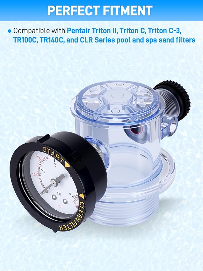 273564Z Manual Air Relief Assembly Clear Body Compatible with Pentair Triton II, Triton C, Triton C-3, TR100C, TR140C, and CLR Pool Spa Sand Filters