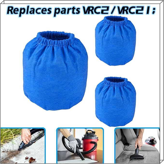 VRC2 Cloth Filter Bag 1.5 to 3.2 Gallon for Armor All AA155 AA255 AA255W AA256 VOM205P 0901 2.5 Gallon Shop VAC Microlined Vacuum & Dust Collector Accessories - 3 Pack