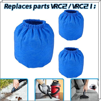3 Pack VRC2 Cloth Filter for Vacmaster 1.5 to 3.2 Gallon Wet/Dry Vacuums, Also fit for Armor All AA155 AA256 AA255 2.5 Gallon Shop VAC Microlined