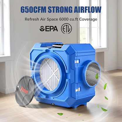 650CFM Hepa Air Scrubber with 4-Stage Filtration, Stackable Negative Air Machine, Commercial Air Purifier with MERV-10/HEPA/Carbon Filters for Water Damage, Construction, Industrial and Home Use