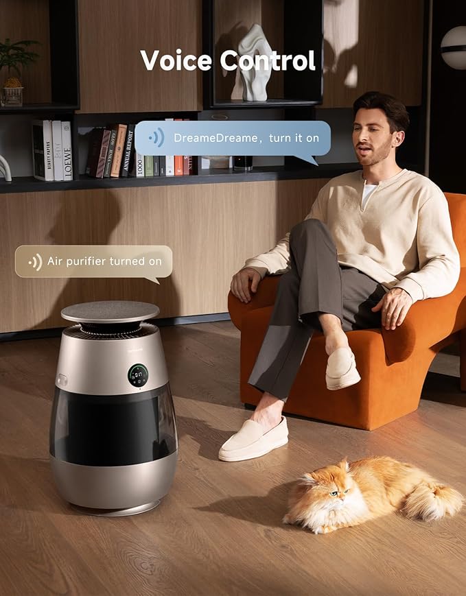 ‌Dreame Pet Air Purifier, Cleans 5,386 ft² in One Hour, 1,346 ft² for Home Large Room, NeverChange 5.4-Year Filters for Odor Purification, 360° Visual Collection of Hair, ‌Pet-Friendly Design, Glod
