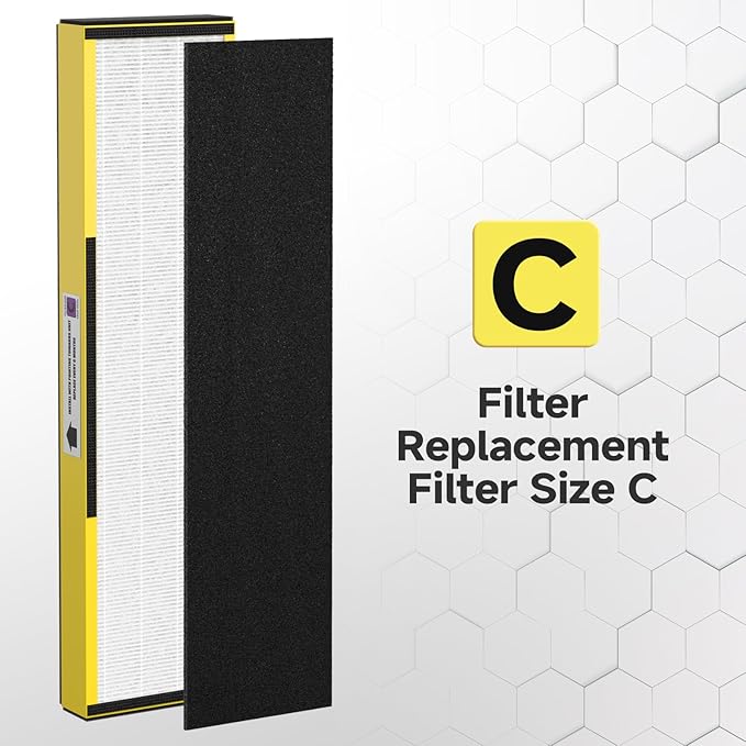 4 Pack FLT5000 Filter C True HEPA Replacement Filter Compatible with AC5000, AC5000E, AC5250PT, AC5300B, AC5350B, CDAP5500 (with 1 LB5000 Replacement Bulb)