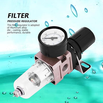 Air Compressor Filter Regulator Combo, AW2000 02 Water Oil Separator with Pressure Gauge, Pneumatic Filter Regulator Air Treatment Unit W Pressure Gauge