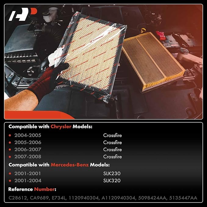 A-Premium 4-PC Engine Air Filter Compatible with Chrysler Crossfire 2004-2008 & Mercedes-Benz SLK230 2001, SLK320 2001-2004, Replace# 1120940304