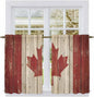 Canada Kitchen Curtains, Red Maple Leaf Flag Vintage Farmhouse Wooden Grain Light Filtering Window Curtain Panels, 2Pcs Rod Pocket Window Treatments Set for RV Dining Room Study Room 42x45 Inches