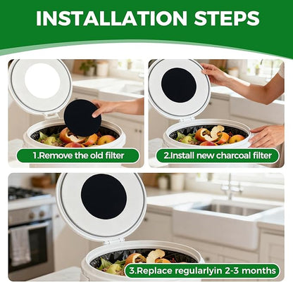Compost Filters 12-Pack, 7.25 Inch Round Charcoal Filters with Sizing Template for Compost Bin Bucket Countertop Kitchen