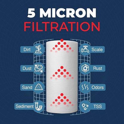 American Made, Sediment Water Filter, 10" x 4.5", Replacement for Pentair Pentek DGD-5005, GE® GXWH40L, GXWH35F, Culligan® RFC-BBSA, 3M® Aqua-Pure® AP810, 5 Micron, Pack of 4