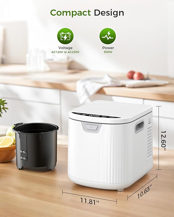 Electric Composter for Kitchen, 2.5L (Max 3.3L) Smart Electric Kitchen Composter with Auto-Cleaning | Odorless | Low Noise | LED Display, Turns Food Waste to Fertilizer, Food Recycler for Home