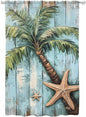 Sheer Curtains 63 Inch Length, Coastal Blue Green Tree Semi Sheer Curtains Light Filtering Window Treatment, Beach Tropical Vintage Wood Grain Privacy Voile Drapes for Living Room Bedroom 52x63 Inch