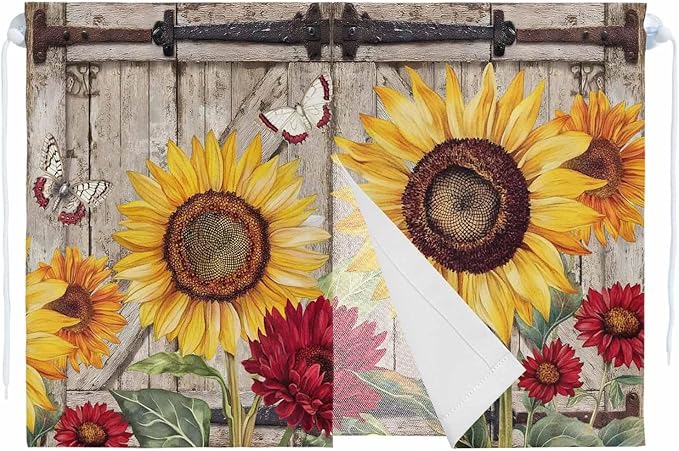 Sunflowers Magnetic Double Layer Car Window Shades,Side Window Curtains for Blackout/Breathable Mesh View,Retro Flower Barn Doors Butterfly Farmhouse Brown Heat Protection Sun Shades 26x20in 2pcs
