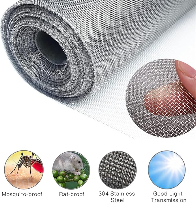 Filter Screen Sheets Stainless Steel Air Vent Mesh Cover Wire Mesh Roll 30x120cm Woven Wire 30 Mesh Sheet for Vents Cover Air Brick Garden