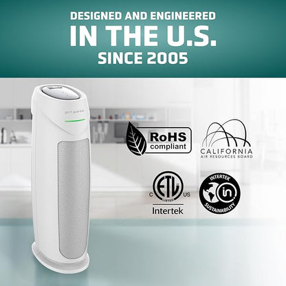 GermGuardian Air Purifier for Home, for Wildfire Smoke, Pets, Pollen, Odor, Mold Spores, Large Rooms Up to 743 Sq. Ft., with HEPA Pure Air Filter, UV-C Light, Air Quality Sensor, 22", AC4880W, White