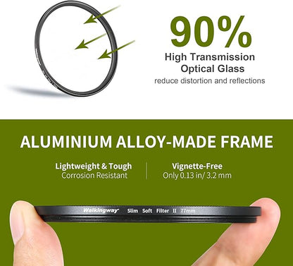Walking Way 72MM Soft Focus Filter White Pro Mist Diffusion Filter Dreamy Fog Effect Circular Lens Filter Set Softening Diffuser for Digital DSLR Camera and Video 2pcs(Soft 1 and 2)