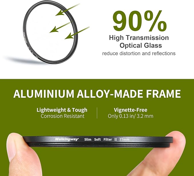 WalkingWay White Mist 67MM Soft Focus Filter Set - Dreamy Fog Effect for Video/Vlog/Portrait Photography - 2pcs (Soft 1 and 2)