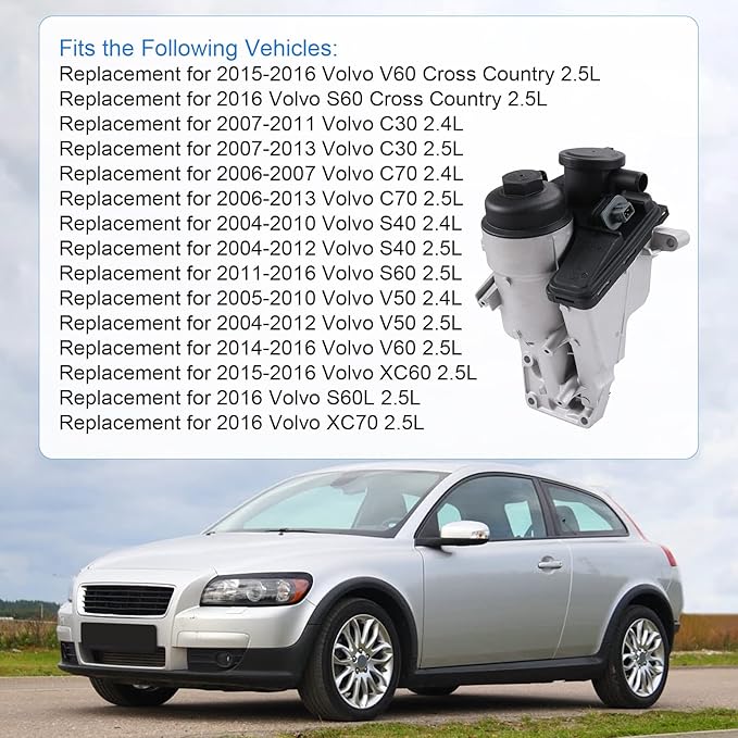 Oil Filter Housing with Gasket for 2004-2016 Volvo C30 C70 S40 S60 V50 V60 XC60 XC70 Replace# 31338685, 31338684, 30788494, 30684381