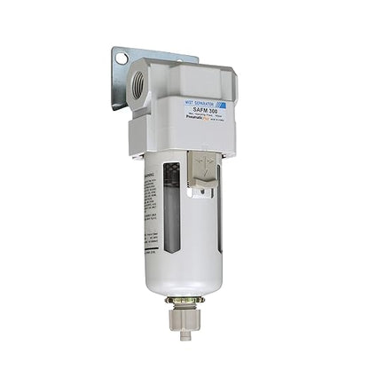 PneumaticPlus SAFM300-N03B Compressed Air Coalescing Filter, 0.1 Micron, 3/8" NPT - Poly Bowl, Manual Drain, Bracket