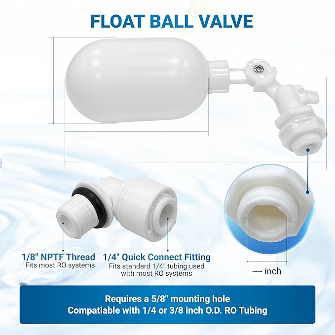2 pcs Max Water Filter Float Ball Valve with 1/4 inch Quick Connect Push in to Connect Tube Fittings, Adjustable Plastic Float Valve for Aquarium Reverse Osmosis Systems Water Purifiers