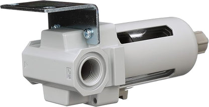 PneumaticPlus SAFD300-N03B Compressed Air Coalescing Filter, 0.01 Micron 3/8" NPT - Poly Bowl, Manual Drain, Bracket