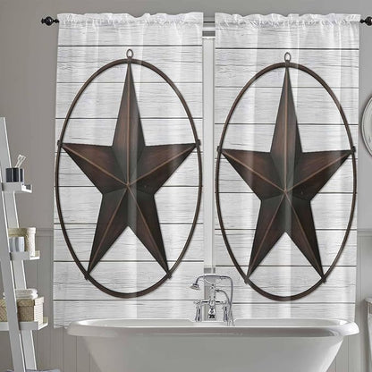 Vintage Farm Western Star Window Valance Curtains, White Wood Grain Light Filtering Kitchen Valance with 3-inch Rod Pocket for Living Room Bathroom Bedroom,2 Panel,52x72In