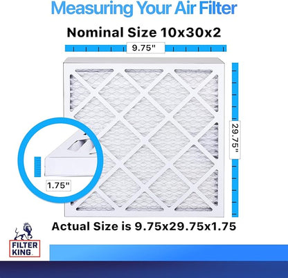 Filter King 10x30x2 Air Filter | 6-PACK | MERV 8 HVAC Pleated A/C Furnace Filters | MADE IN USA | Actual Size: 9.75 x 29.75 x 1.75"