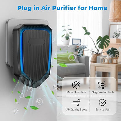 Air Ionizers Plug In Negative Ion Air Purifiers Quiet Air Freshener for Home Bedroom Office Basement - Portable Mini Air Cleaner Odor, Smoke, Dust, Pet Smell (2, Black)