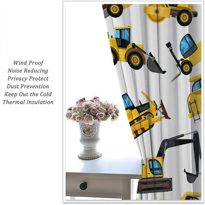 Kids Construction Equipment Window Curtains, Excavator Tractor Tow Truck Rod Pocket Decorative Windows Curtain for Children Teens Boys Girls Room Decor 63x72in (30% Blackout)