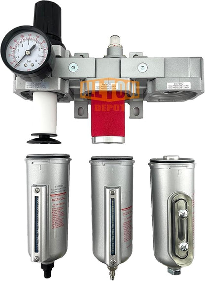 3 STAGE, HEAVY DUTY INDUSTRIAL GRADE FILTER REGULATOR COALESCING DESICCANT DRYER SYSTEM FOR COMPRESSED AIR LINE, METAL BOWLS, GREAT FOR PAINT SPRAY AND PLASMA CUTTER W/ELEMENTS (1/2"NPT, AUTO DRAIN)