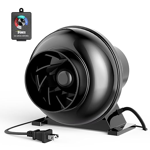 InfiniPower 4 Inch 195 CFM Inline Ventilation Variable Fan Speed Controller, Air Circulation Vent Blower for Grow Tent, Greenhouse, Kitchen, Basement, Black