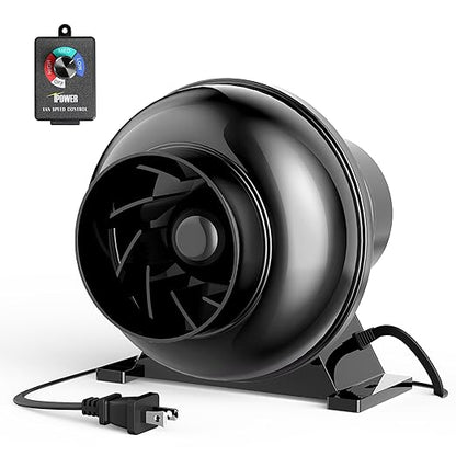 InfiniPower 4 Inch 195 CFM Inline Ventilation Variable Fan Speed Controller, Air Circulation Vent Blower for Grow Tent, Greenhouse, Kitchen, Basement, Black
