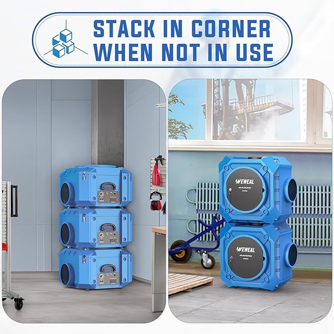 Commercial Air Scrubber with 3-Stage Filtration, Stackable Negative Air Machine with HEPA & MERV-10 & Carbon Filters - Heavy Duty Air Purifier for Industrial and Home