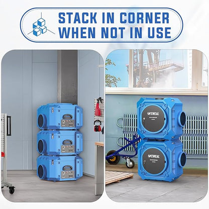 Commercial Air Scrubber with 3-Stage Filtration, Stackable Negative Air Machine with HEPA & MERV-10 & Carbon Filters - Heavy Duty Air Purifier for Industrial and Home