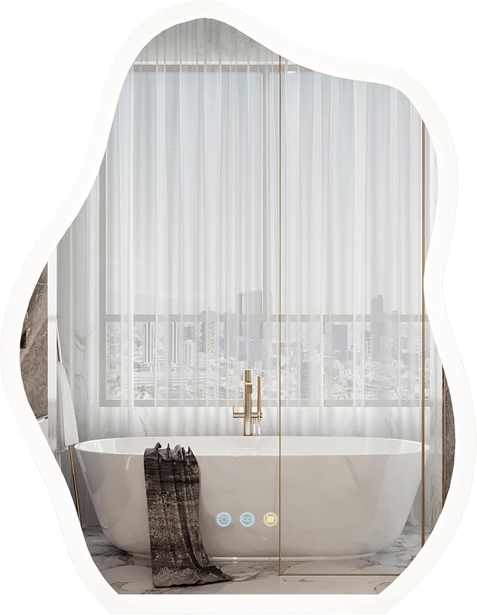 LUVODI Lighted LED Bathroom Mirror: 31.5”x24” Cloud Shape Wall Mounted Vanity Mirror with Bright Back Lit - Smart Dimmable Mirror Anti Fog with Touch Switch for Bedroom Living Room