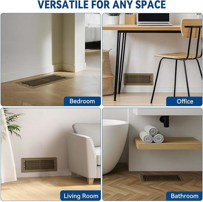 4" x 12" Floor Register Vent Covers 10-Pack, Walkable Powder-Coated Metal Vent Covers with Adjustable Airflow, Curved Safe Edges for Floor/Wall, Brown