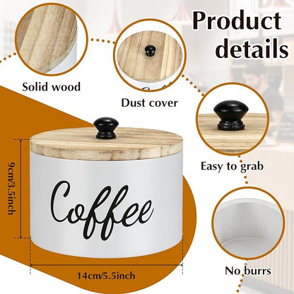 Wooden Coffee Filter Holder with Lid, Basket Coffee Filter Storage Container for Counter, Rustic Farmhouse Café Bar Decor, 50 Count Capacity (White)