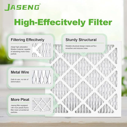 JASENG14x14x1 Air Filters, MERV 8 Pleated HVAC Furnace Filters (6-Pack) - Dust Defense, MPR 600 - exact dimensions: 13.75"x13.75"x0.75" - Replacement for AC, Heater, and Ventilation Systems