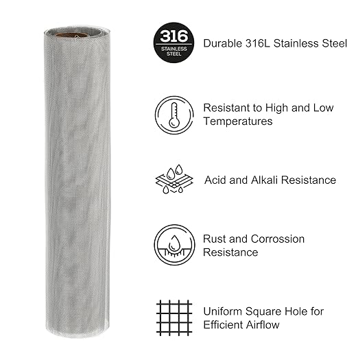 PATIKIL 40" L x 10" W Woven Wire Mesh, 40 Mesh 316L Stainless Steel Air Vent Filter Screen for Window Security Vent Cover Filtration Animals Fence