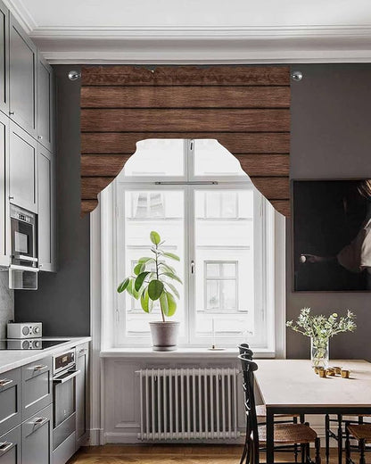 Brown Wooden Board Swag Kitchen Curtains Valance and Tier Set, Vintage Wood Grain Farmhouse Barn Themes Light-Filtering Swag Valance, Rod Pocket Short Curtain for Bedroom Cafe, 56x36 inches