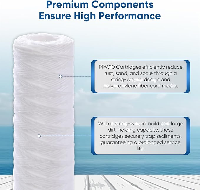 PUREPLUS 5 Micron 10"x2.5" Whole House String Wound Sediment Filter for Well Water, Replacement Cartridge for Universal 10 inch RO System, WP-5, Aqua-Pure AP110, CFS110, Culligan P5, WFPFC4002, 4Pack