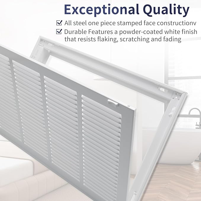 20"W x 12"H [Duct Opening Size] Steel Return Air Filter Grille - Removable Face/Door for 1 inch Filters -HVAC Vent Cover Grill - White [Outer Dimensions: 22 5/8"W X 14 5/8"H]