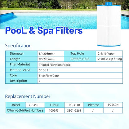 HANXER® C-8450 Spa Filter Cartridge Replaces for Filbur FC-3310, PCS50N, 100593, 3301-2261, 80501 Maax Spas/Coleman Spas, 50 sq.ft Hot Tub Filter, 4 Pack