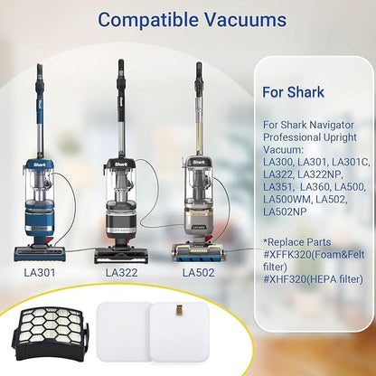 Filter Replacement Parts and Accessories for Shark LA300, LA301, LA322, LA351, LA500, LA455, LA702 Rotator Lift-Away ADV DuoClean PowerFins Upright Vacuum, XHF320 &XFFK320, 2 HEPA+4 Foam&Felt Filters